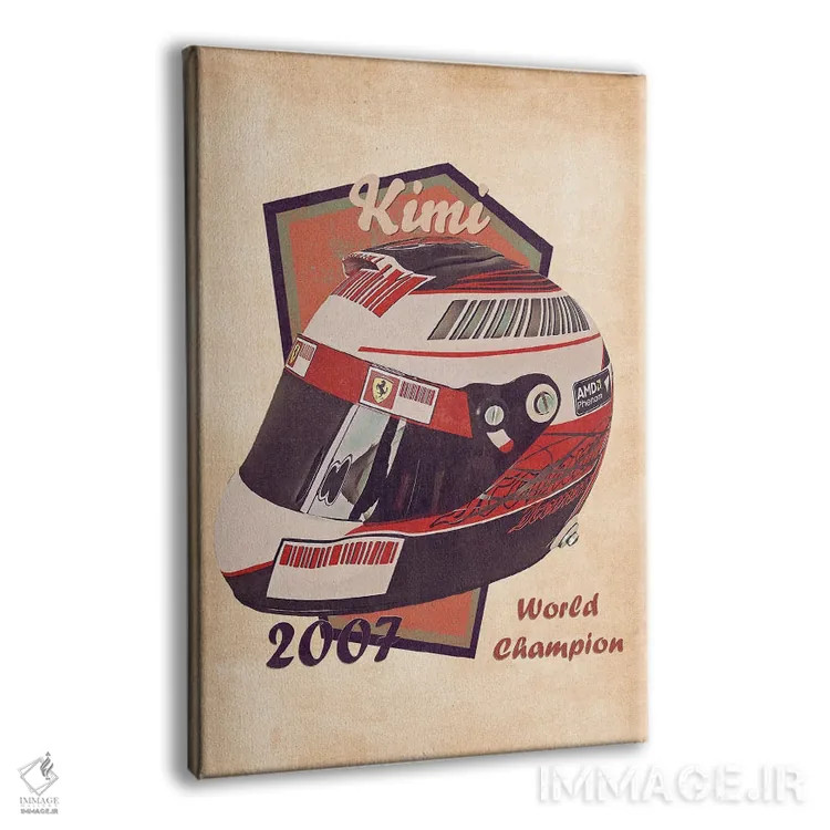 تابلو دکوراتیو کلاه ایمنی قدیمی کیمی رایکونن اثر پاپ کالت پوسترز - نمای پرسپکتیو محصول