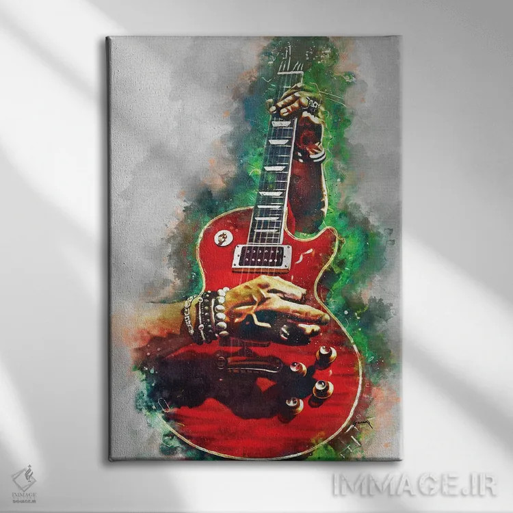 تابلو دکوراتیو گیتار قرمز خونین اسلش اثر پاپ کالت پوسترز - نمای روبهرو روی دیوار