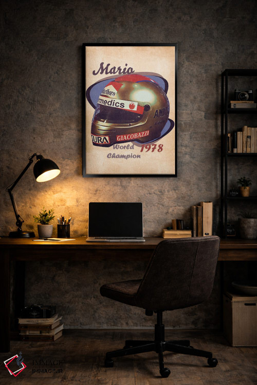 تابلو دکوراتیو کلاه ایمنی رتو ماریو آندرتی اثر پاپ کالت پوسترز - D6B