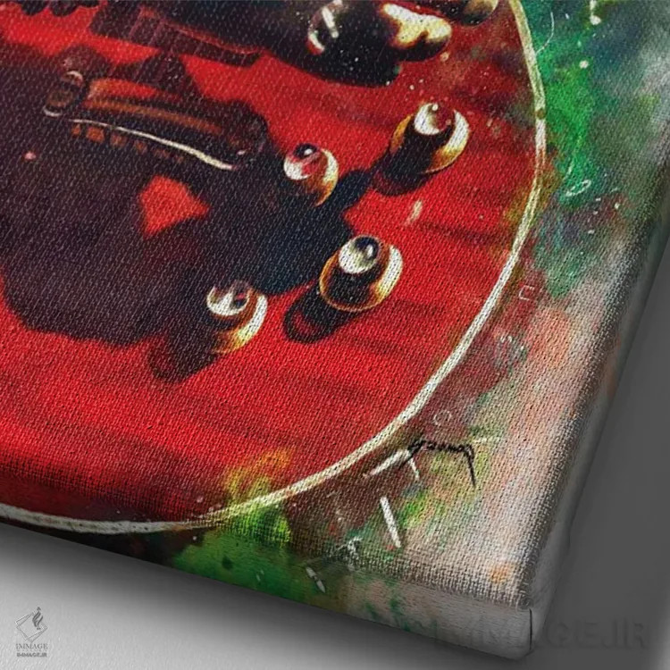تابلو دکوراتیو گیتار قرمز خونین اسلش اثر پاپ کالت پوسترز - نمای نزدیک بافت بوم