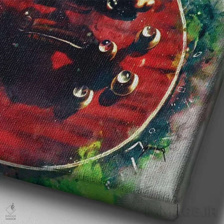 تابلو دکوراتیو گیتار قرمز آتشین اسلش اثر پاپ کالت پوسترز - نمای نزدیک بافت بوم