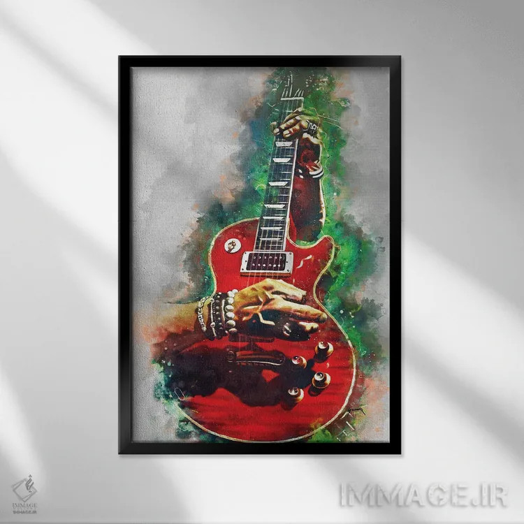 تابلو دکوراتیو گیتار قرمز خونین اسلش اثر پاپ کالت پوسترز - نمای قابدار مشکی