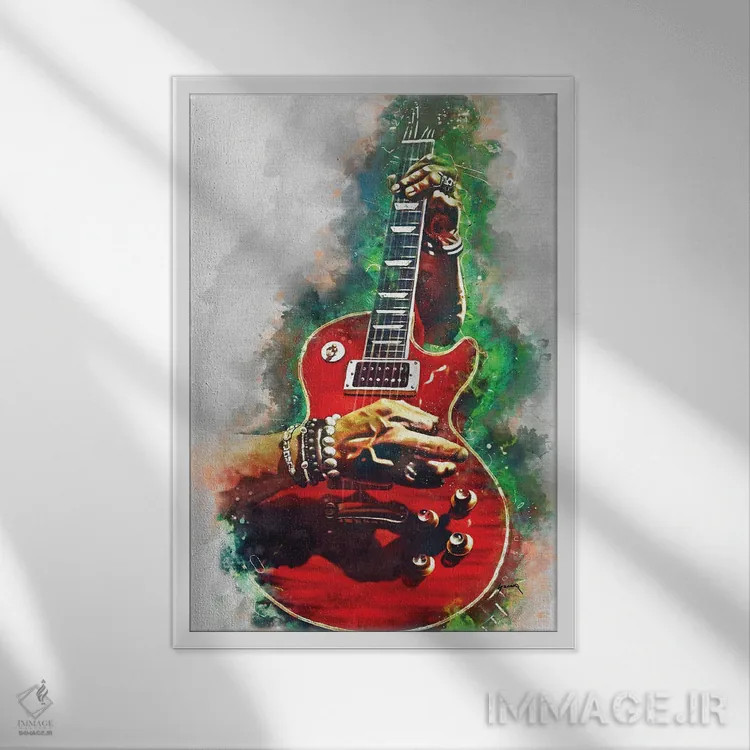 تابلو دکوراتیو گیتار قرمز خونین اسلش اثر پاپ کالت پوسترز - نمای قابدار سفید