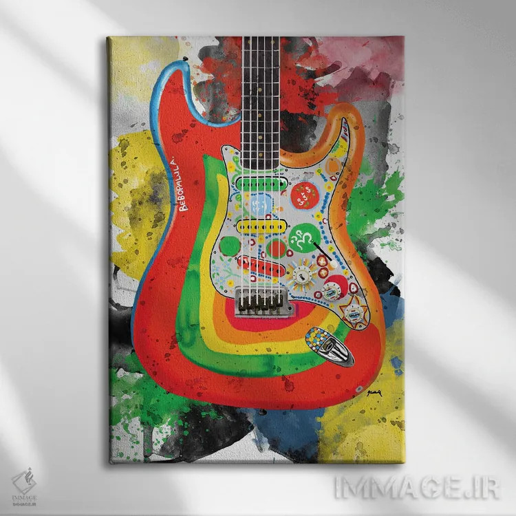 تابلو دکوراتیو گیتار راکی جورج هریسون اثر پاپ کالت پوسترز - نمای روبهرو روی دیوار