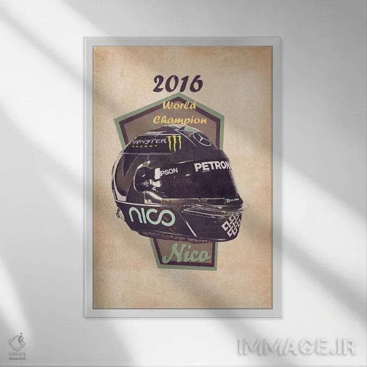 تابلو دکوراتیو کلاه ایمنی قدیمی نیکو روزبرگ اثر پاپ کالت پوسترز - نمای قابدار سفید