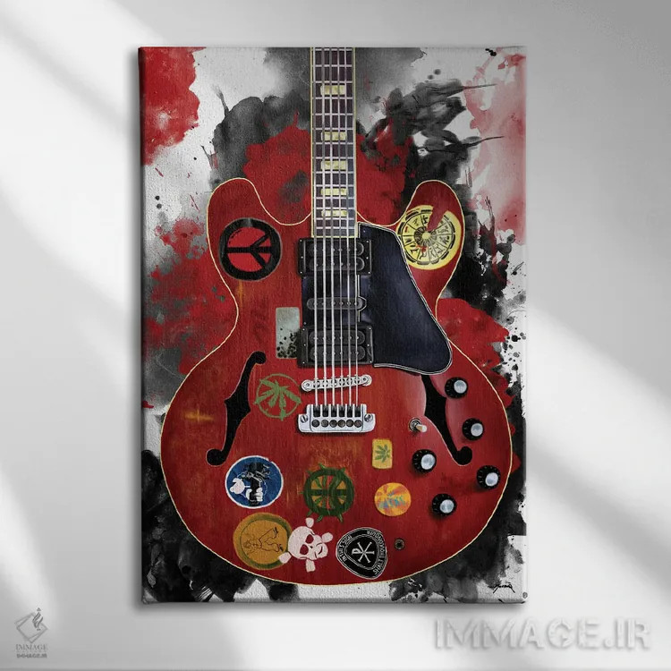 تابلو دکوراتیو گیتار برقی آلوین لی اثر پاپ کالت پوسترز - نمای روبهرو روی دیوار