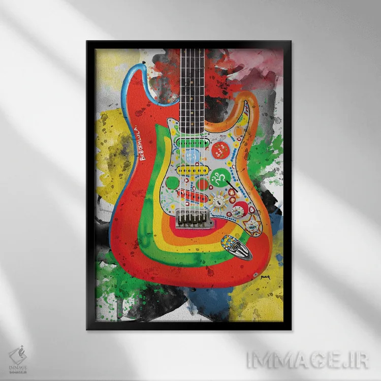 تابلو دکوراتیو گیتار راکی جورج هریسون اثر پاپ کالت پوسترز - نمای قابدار مشکی