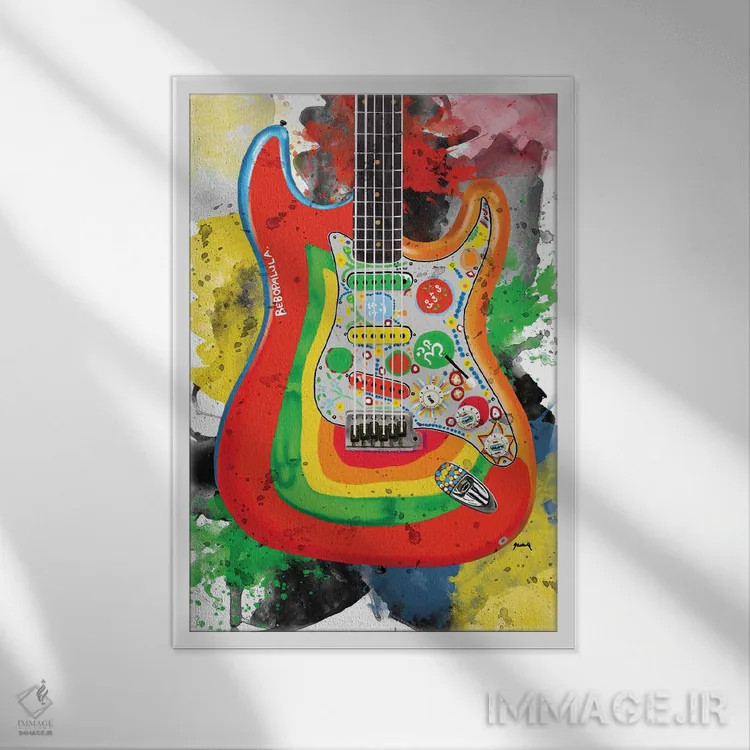 تابلو دکوراتیو گیتار راکی جورج هریسون اثر پاپ کالت پوسترز - نمای قابدار سفید