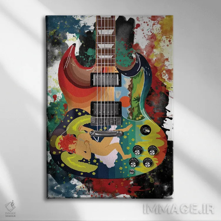 تابلو دکوراتیو گیتار صلب اریک کلاپتون اثر پاپ کالت پوسترز - نمای روبهرو روی دیوار