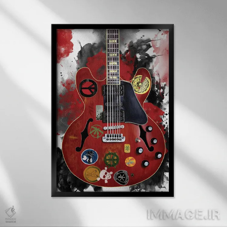 تابلو دکوراتیو گیتار برقی آلوین لی اثر پاپ کالت پوسترز - نمای قابدار مشکی