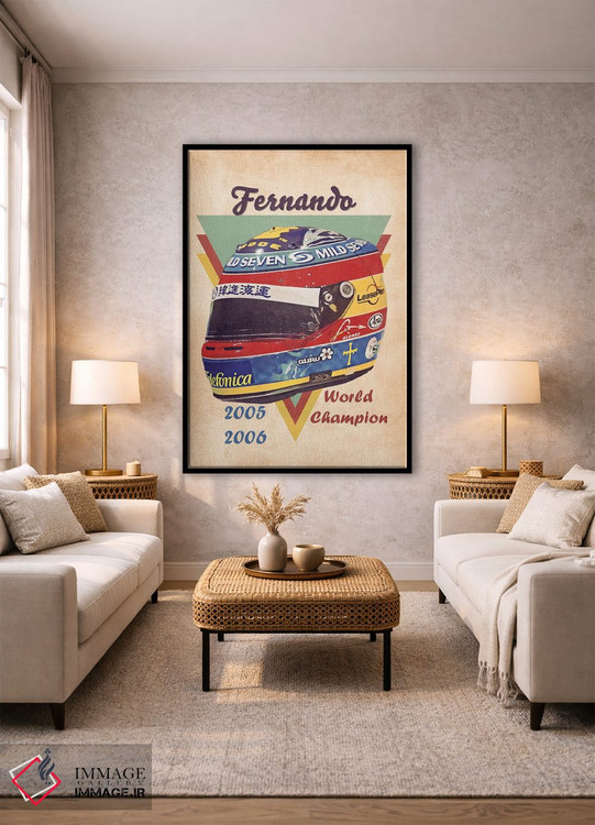 تابلو دکوراتیو کلاه ایمنی قدیمی فرناندو آلونسو اثر پاپ کالت پوسترز - D1B