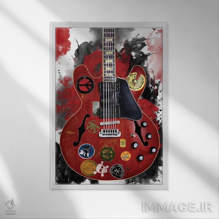 تابلو دکوراتیو گیتار برقی آلوین لی اثر پاپ کالت پوسترز - نمای قابدار سفید