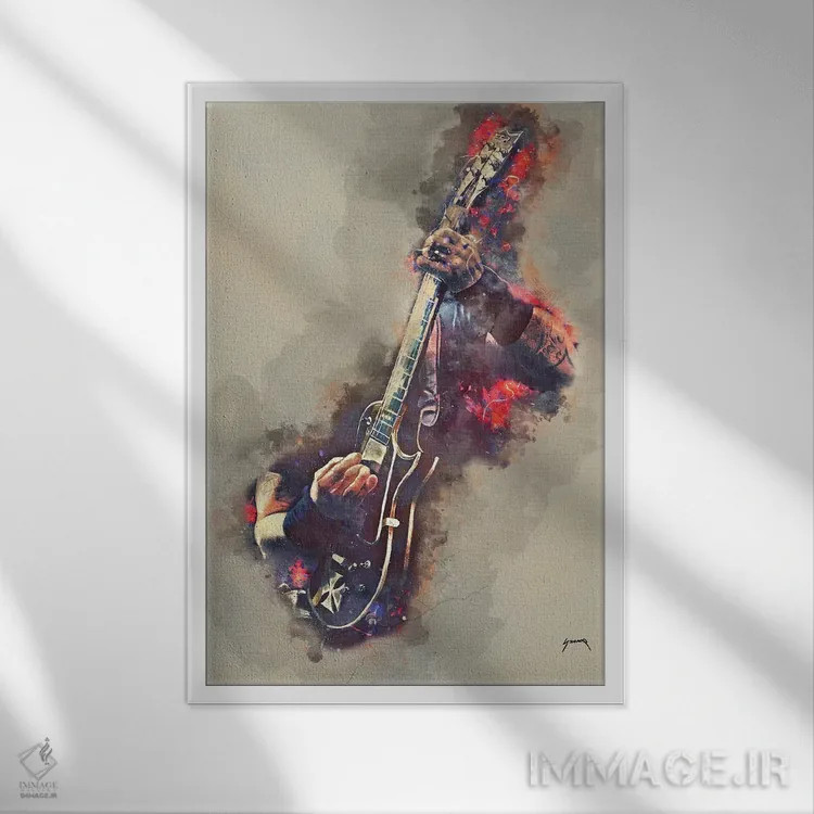 تابلو دکوراتیو گیتار برقی جیمز هتفیلد اثر پاپ کالت پوسترز - نمای قابدار سفید