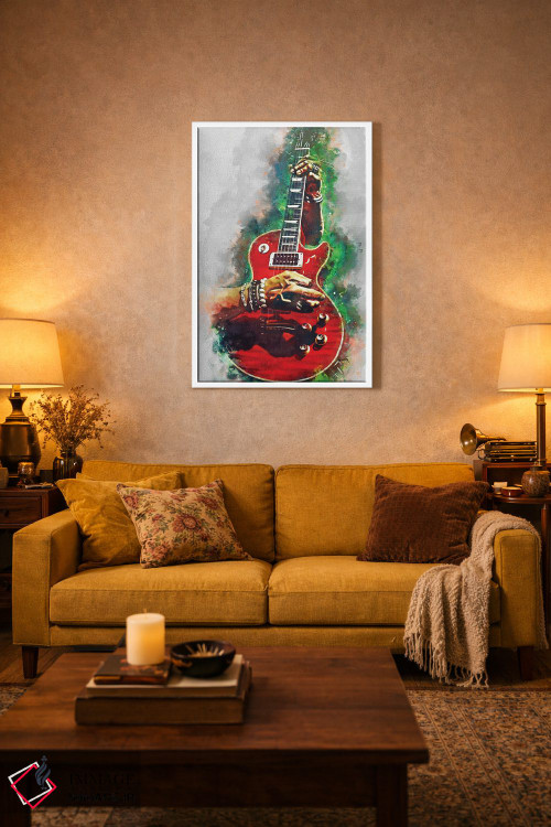تابلو دکوراتیو گیتار قرمز خونین اسلش اثر پاپ کالت پوسترز - D2W
