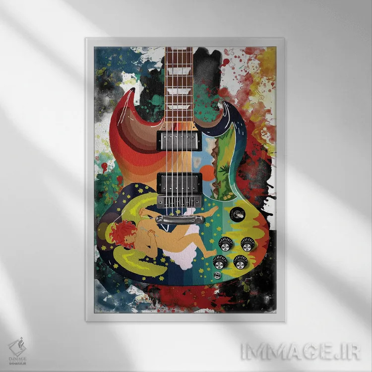 تابلو دکوراتیو گیتار صلب اریک کلاپتون اثر پاپ کالت پوسترز - نمای قابدار سفید