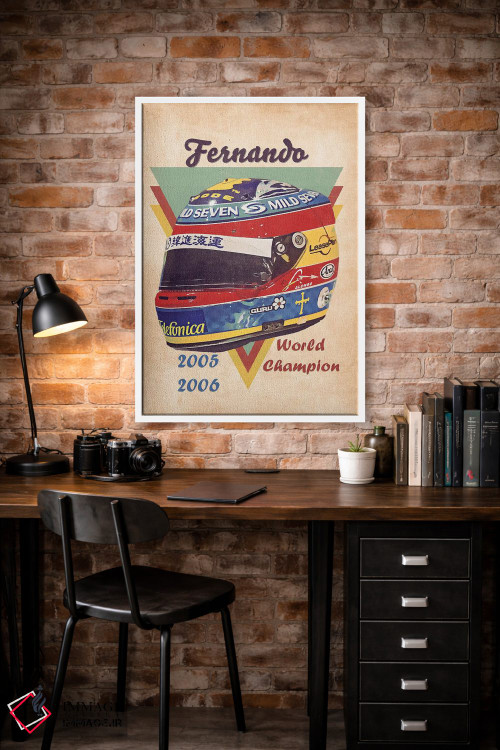 تابلو دکوراتیو کلاه ایمنی قدیمی فرناندو آلونسو اثر پاپ کالت پوسترز - D2W