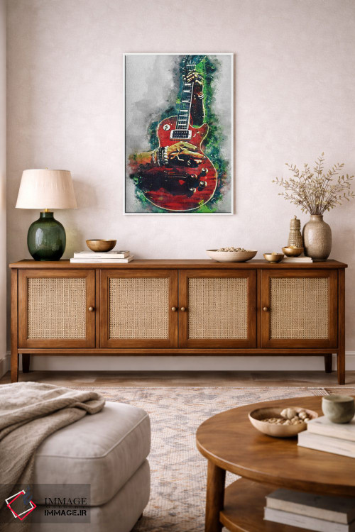 تابلو دکوراتیو گیتار قرمز آتشین اسلش اثر پاپ کالت پوسترز - D1W