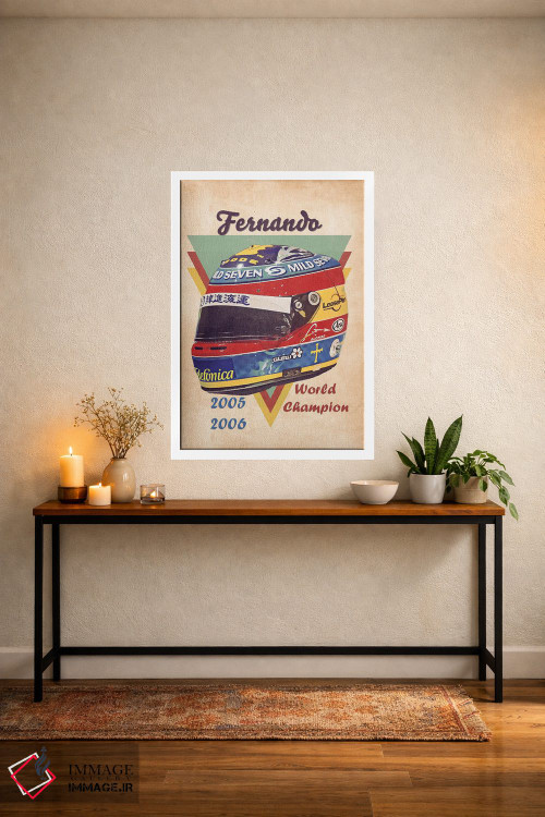 تابلو دکوراتیو کلاه ایمنی قدیمی فرناندو آلونسو اثر پاپ کالت پوسترز - D3W