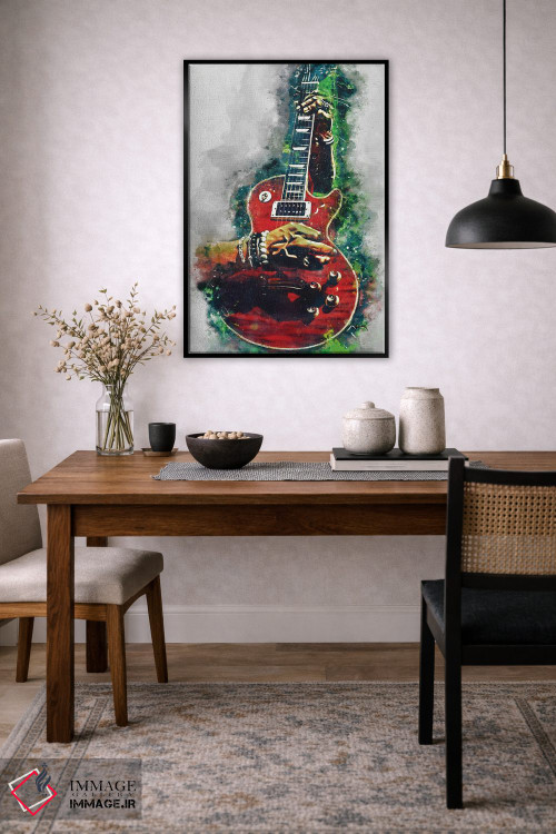 تابلو دکوراتیو گیتار قرمز آتشین اسلش اثر پاپ کالت پوسترز - D3B