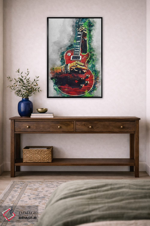 تابلو دکوراتیو گیتار قرمز آتشین اسلش اثر پاپ کالت پوسترز - D4B