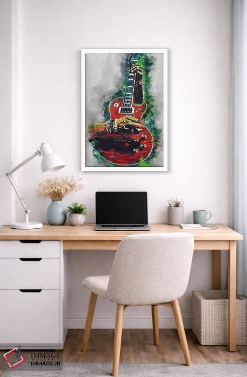 تابلو دکوراتیو گیتار قرمز آتشین اسلش اثر پاپ کالت پوسترز - D6W