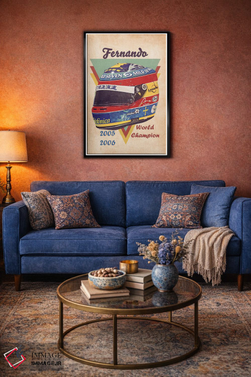 تابلو دکوراتیو کلاه ایمنی قدیمی فرناندو آلونسو اثر پاپ کالت پوسترز - D6B