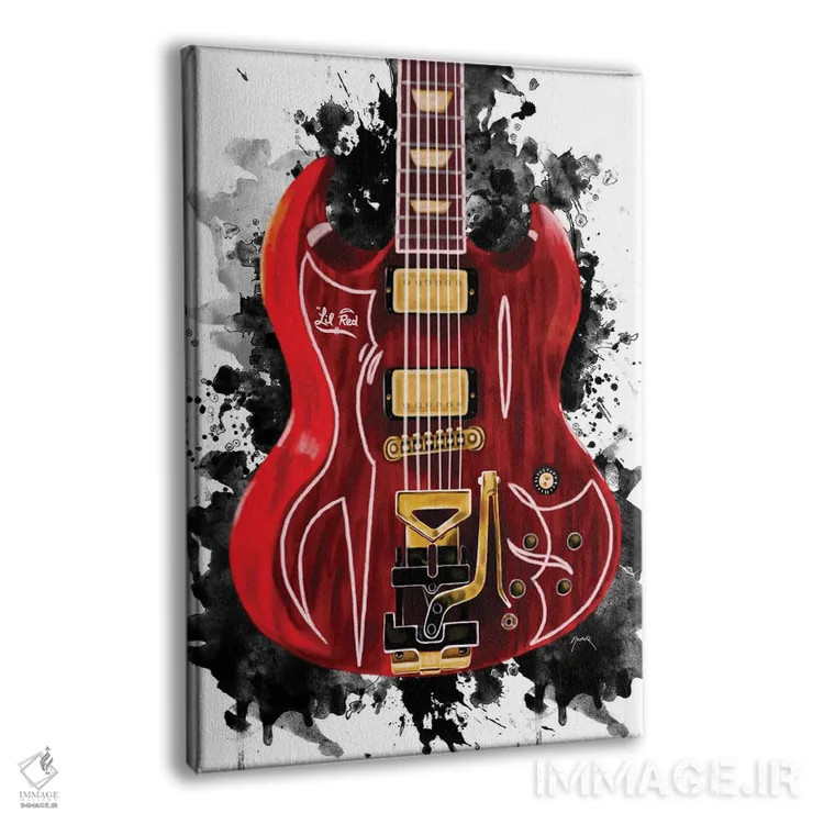 تابلو دکوراتیو گیتار کوچک قرمز بیلی گیبون اثر پاپ کالت پوسترز - نمای پرسپکتیو محصول