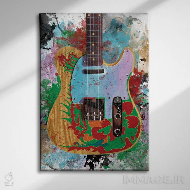 تابلو دکوراتیو گیتار اژدها جیمی پیج اثر پاپ کالت پوسترز - نمای روبهرو روی دیوار