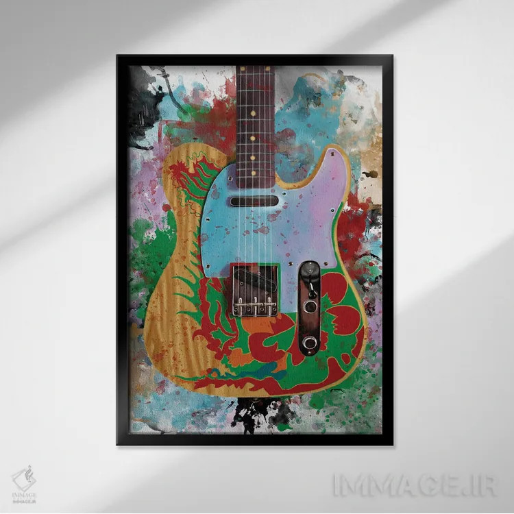 تابلو دکوراتیو گیتار اژدها جیمی پیج اثر پاپ کالت پوسترز - نمای قابدار مشکی