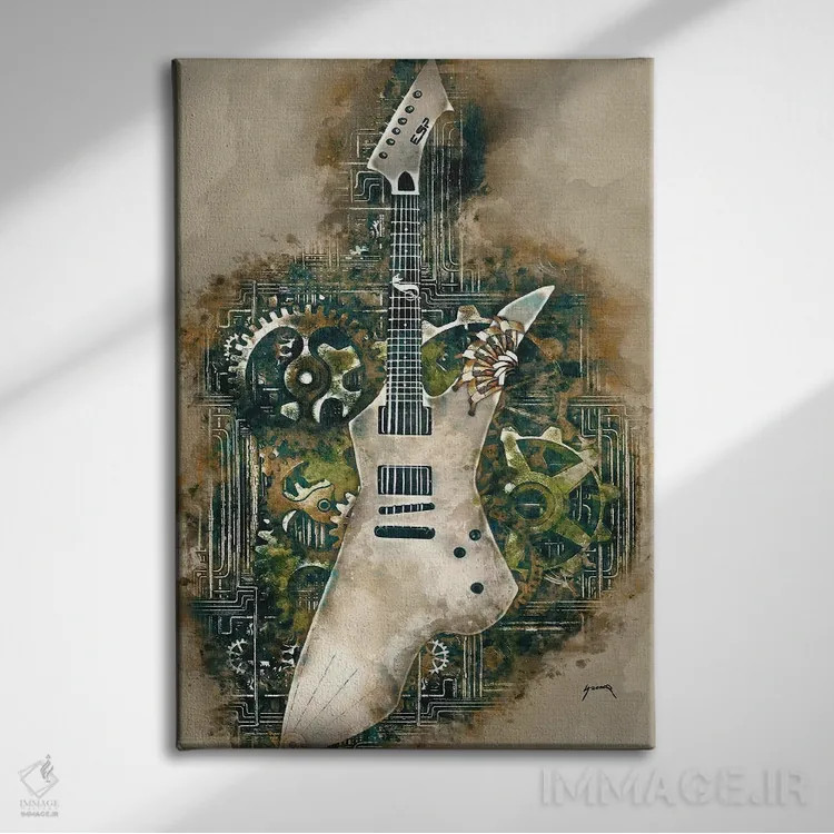 تابلو دکوراتیو گیتار استیم پانک اسنیکبایت جیمز هتفیلد اثر پاپ کالت پوسترز - نمای روبهرو روی دیوار