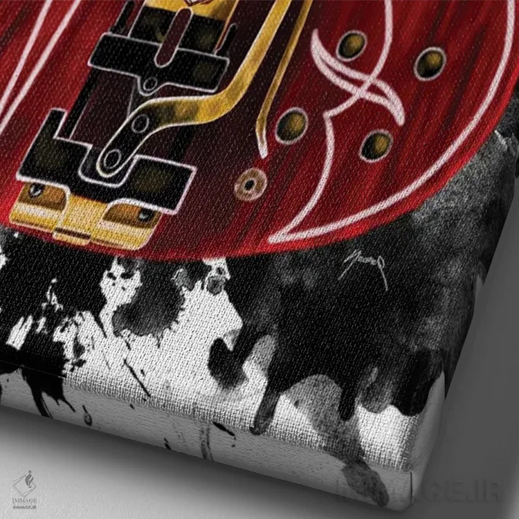 تابلو دکوراتیو گیتار کوچک قرمز بیلی گیبون اثر پاپ کالت پوسترز - نمای نزدیک بافت بوم