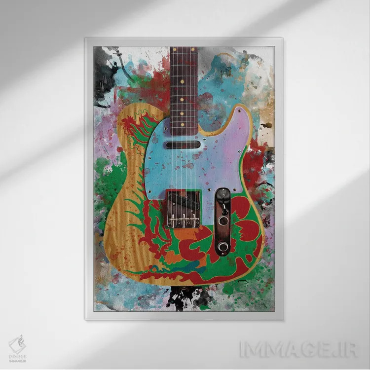 تابلو دکوراتیو گیتار اژدها جیمی پیج اثر پاپ کالت پوسترز - نمای قابدار سفید
