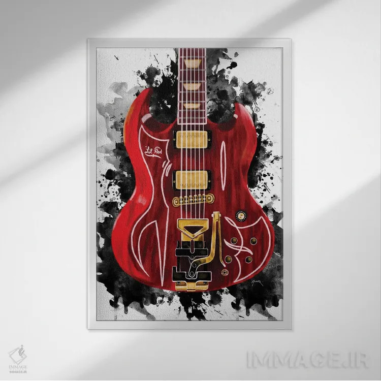 تابلو دکوراتیو گیتار کوچک قرمز بیلی گیبون اثر پاپ کالت پوسترز - نمای قابدار سفید