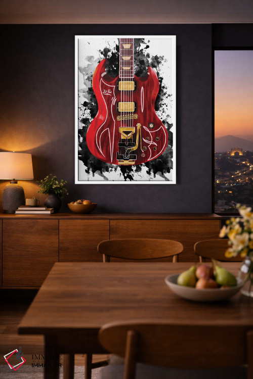تابلو دکوراتیو گیتار کوچک قرمز بیلی گیبون اثر پاپ کالت پوسترز - D2W