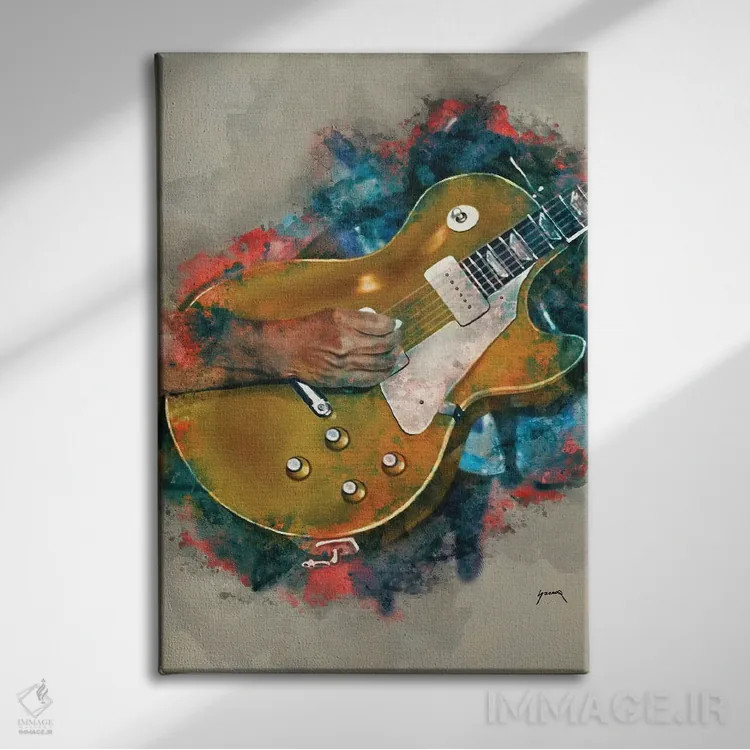 تابلو دکوراتیو گیتار جان فوگرتی اثر پاپ کالت پوسترز - نمای روبهرو روی دیوار