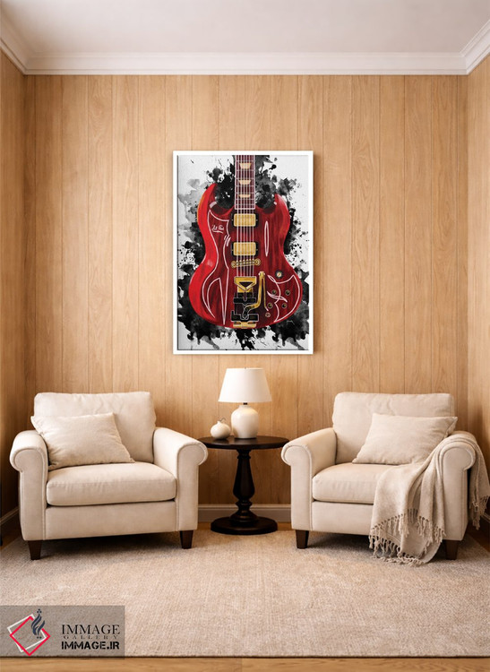 تابلو دکوراتیو گیتار کوچک قرمز بیلی گیبون اثر پاپ کالت پوسترز - D1W