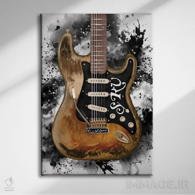 تابلو دکوراتیو گیتار استیوی اثر پاپ کالت پوسترز - نمای روبهرو روی دیوار