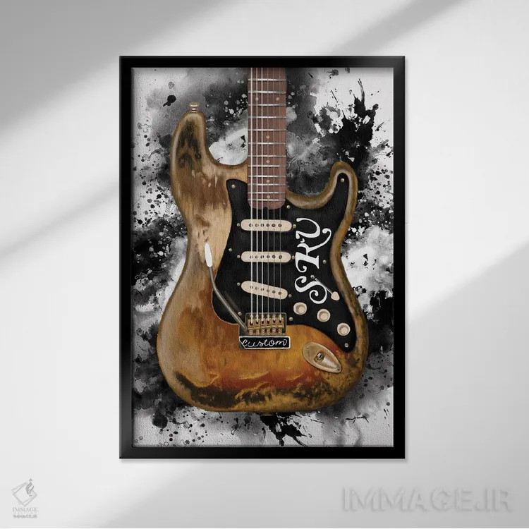 تابلو دکوراتیو گیتار استیوی اثر پاپ کالت پوسترز - نمای قابدار مشکی