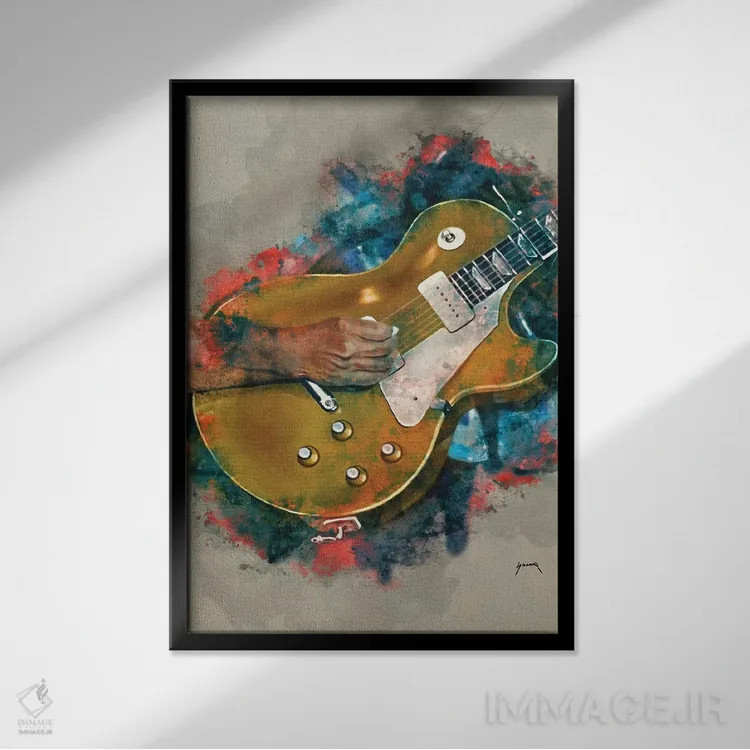 تابلو دکوراتیو گیتار جان فوگرتی اثر پاپ کالت پوسترز - نمای قابدار مشکی