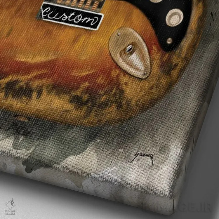 تابلو دکوراتیو گیتار برقی وینتج استیوی ری واهان اثر پاپ کالت پوسترز - نمای نزدیک بافت بوم