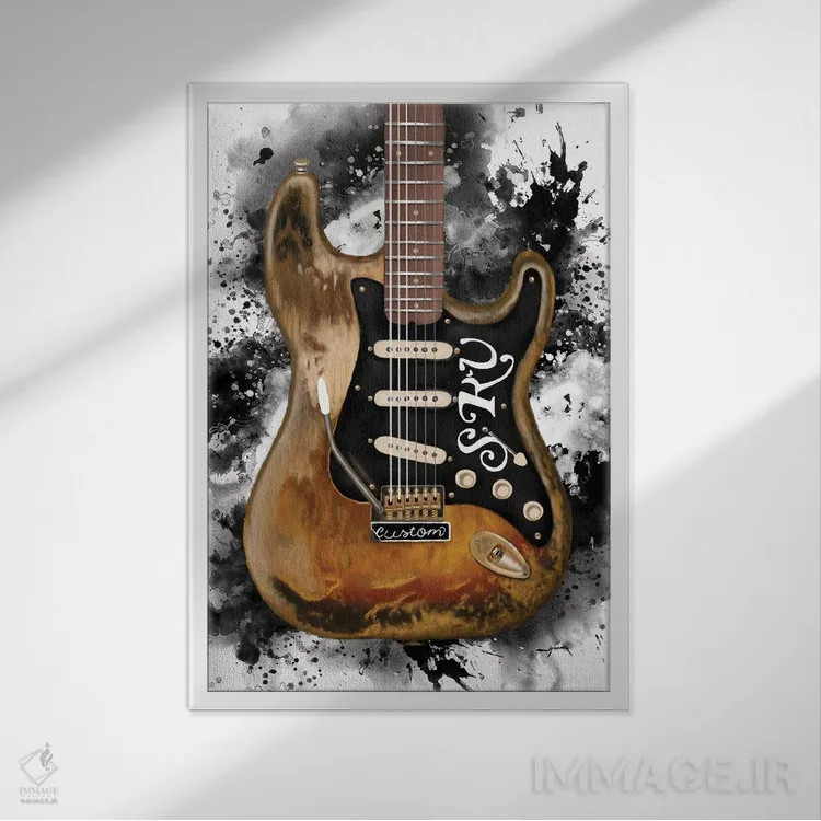 تابلو دکوراتیو گیتار استیوی اثر پاپ کالت پوسترز - نمای قابدار سفید