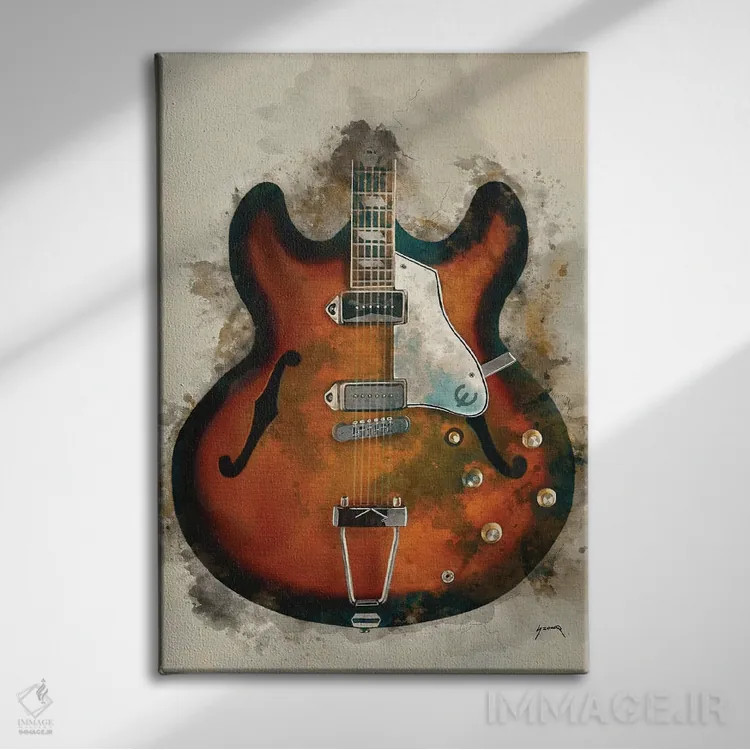 تابلو دکوراتیو گیتار جان لنون اثر پاپ کالت پوسترز - نمای روبهرو روی دیوار
