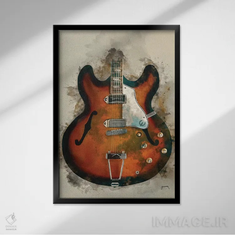 تابلو دکوراتیو گیتار جان لنون اثر پاپ کالت پوسترز - نمای قابدار مشکی