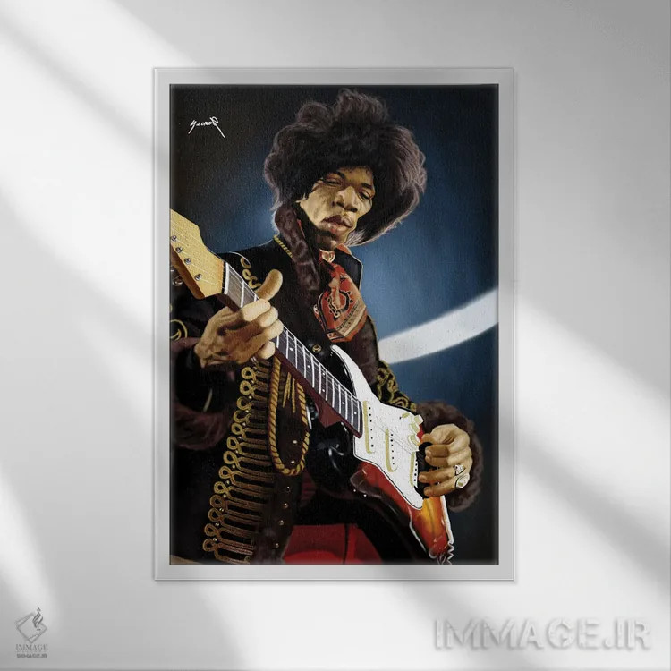 تابلو دکوراتیو کاریکاتور جیمی هندریکس اثر پاپ کالت پوسترز - نمای قابدار سفید