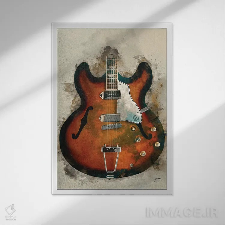 تابلو دکوراتیو گیتار جان لنون اثر پاپ کالت پوسترز - نمای قابدار سفید