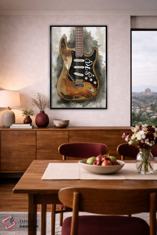 تابلو دکوراتیو گیتار برقی وینتج استیوی ری واهان اثر پاپ کالت پوسترز - D6B