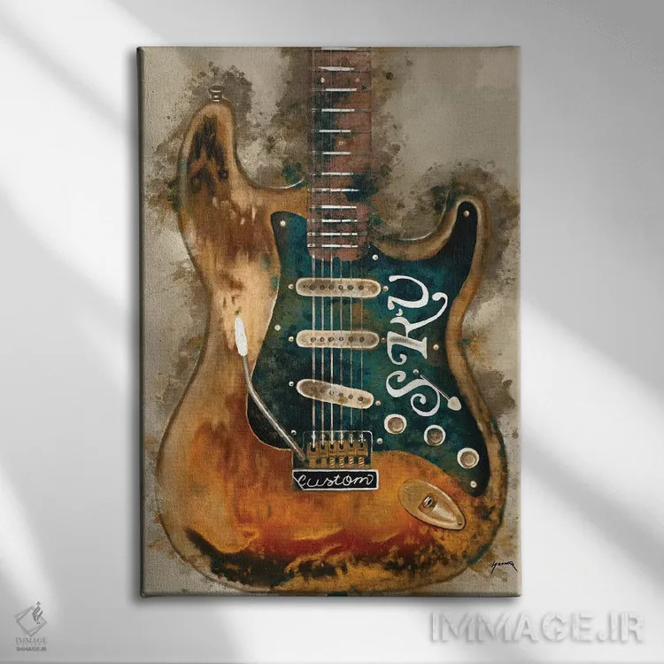 تابلو دکوراتیو گیتار استیوی ری واهان اثر پاپ کالت پوسترز - نمای روبهرو روی دیوار