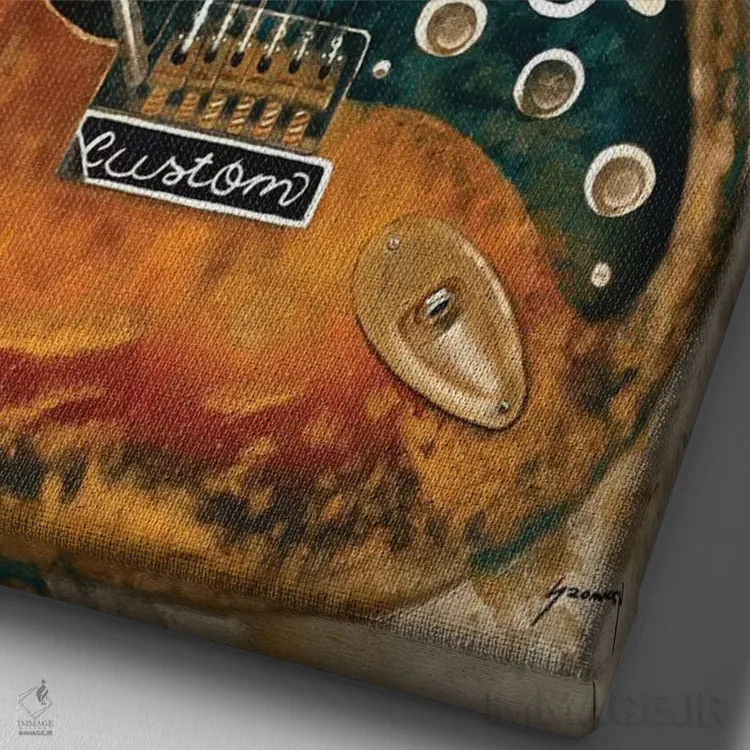 تابلو دکوراتیو گیتار استیوی ری واهان اثر پاپ کالت پوسترز - نمای نزدیک بافت بوم