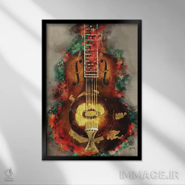 تابلو دکوراتیو گیتار روی گالاجر اثر پاپ کالت پوسترز - نمای قابدار مشکی