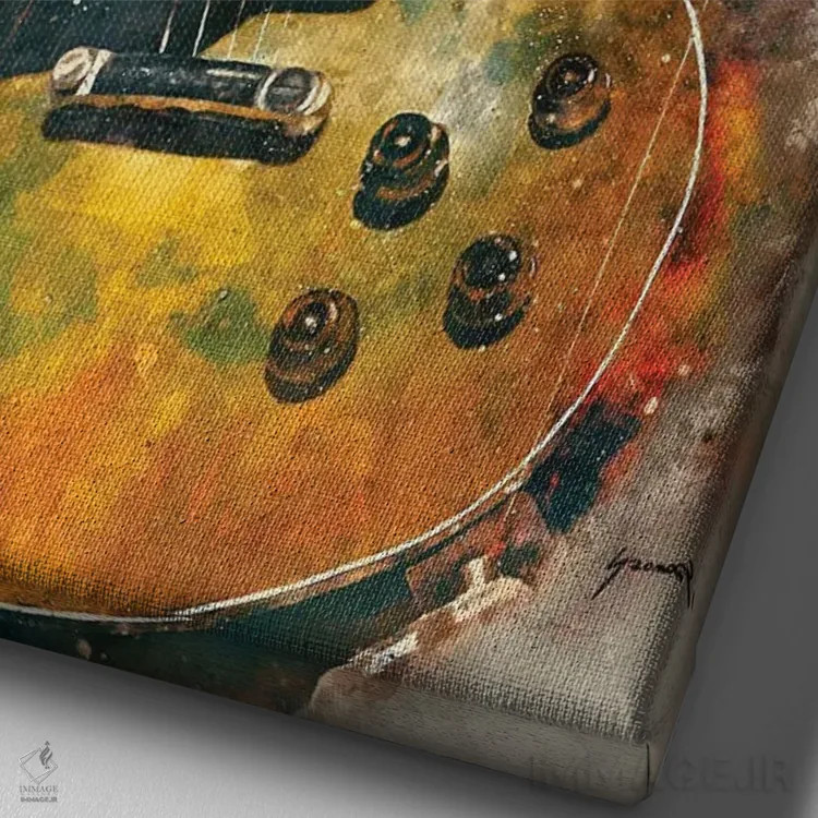 تابلو دکوراتیو گیتار برقی اسلش اثر پاپ کالت پوسترز - نمای نزدیک بافت بوم